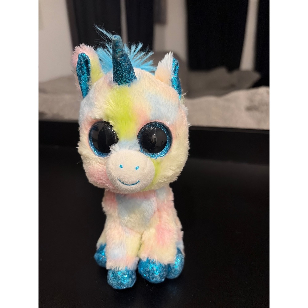 Ty Beanie Boos Blitz Unicorn Plush Multi Color Tie Dye Blue Glitter Eyes 6 inch